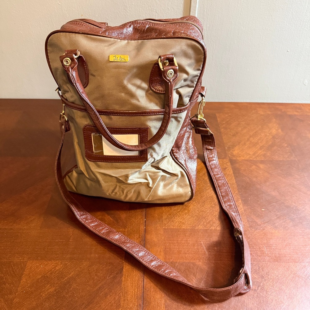 Vintage John Weitz Carry On Luggage Bag‎ Brown Tan Canvas Duffel Shoulder Strap